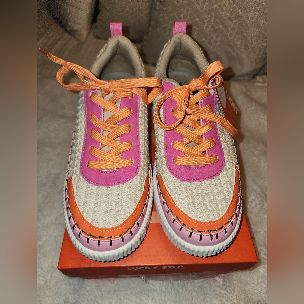 Lucky Brand Vegan Sneakers with Pink and Orange Details